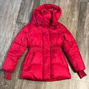 GAP Red Cinch Waist primaloft puffer coat